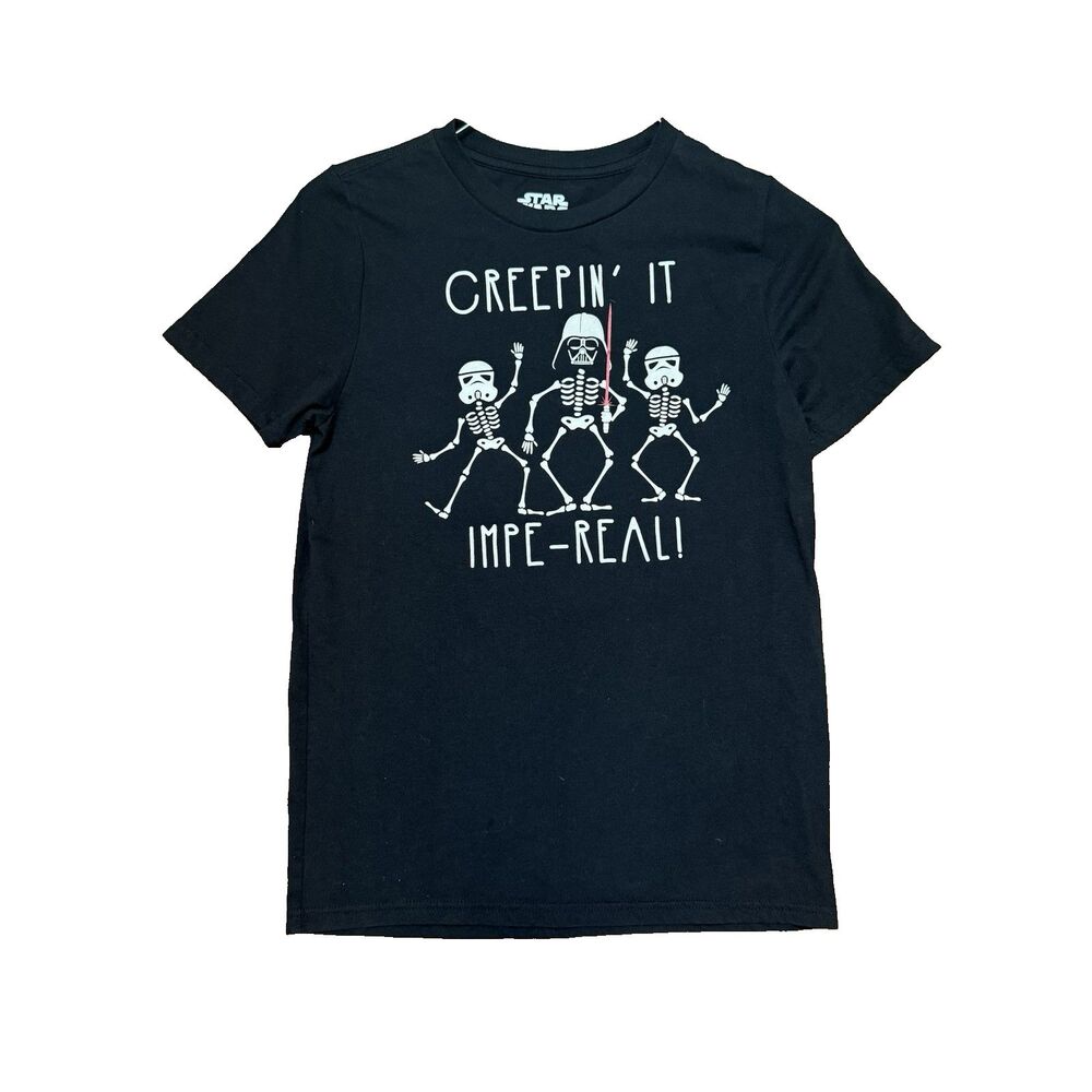 Glow In Dark Star Wars Creepin It Impe Real TShirt Skeletons Vader Youth Boys XL